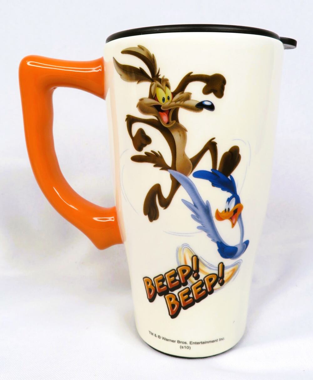 WARNER BROS. Looney Tunes Wile E. Coyote Road Runner Ceramic Travel Mug w/ Lid